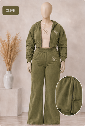 Olive Acid Wash shown on a mannequin